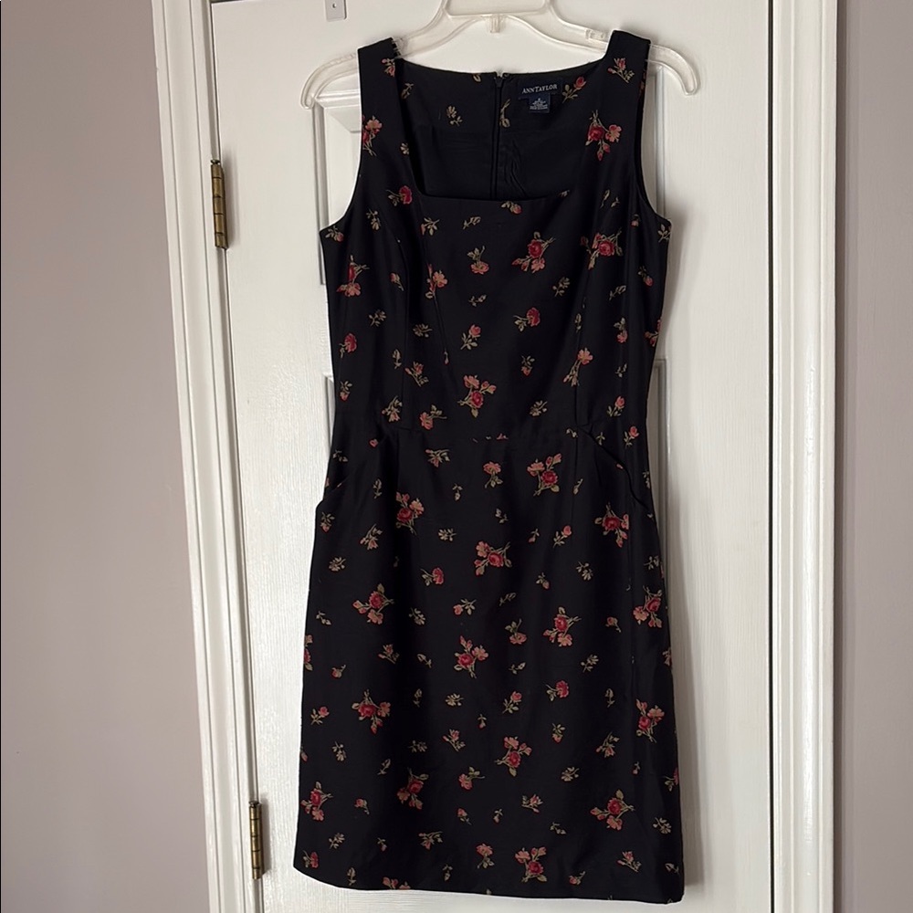 Ann Taylor Black Silk Dress with Floral Print